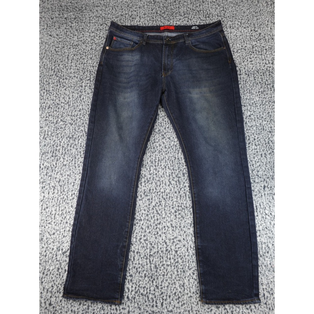 M.B.X Slim Fit Jeans‎ Mens W38 L32 Dark Wash Blue Denim Contrast Stitching